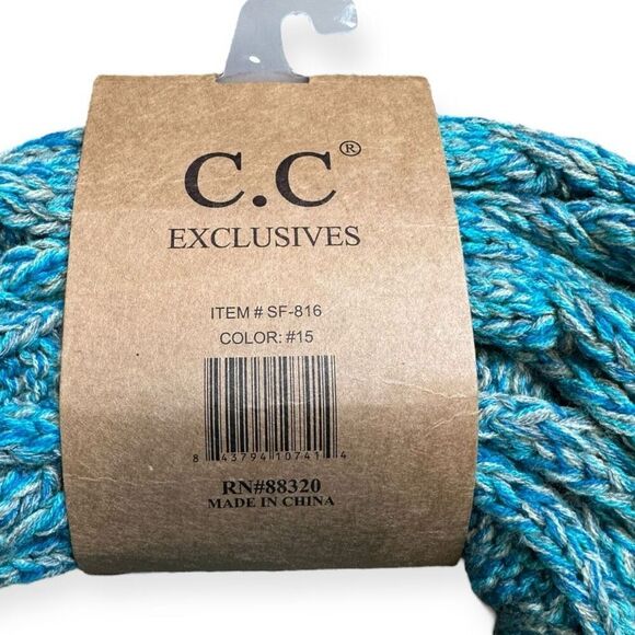 C.C Women's Blue Solid Cable Knit Cold Weather Infinity Scarf One Size OS - Picture 3 of 3